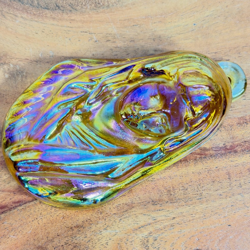 Amber Carnival Glass Madonna Wall Hanging Mold Iridescent Religious Plaque 5.5" - Picture 5 of 8